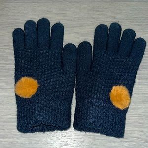 Anthropologie Navy Gloves with Brown PomPom, Never worn, like new